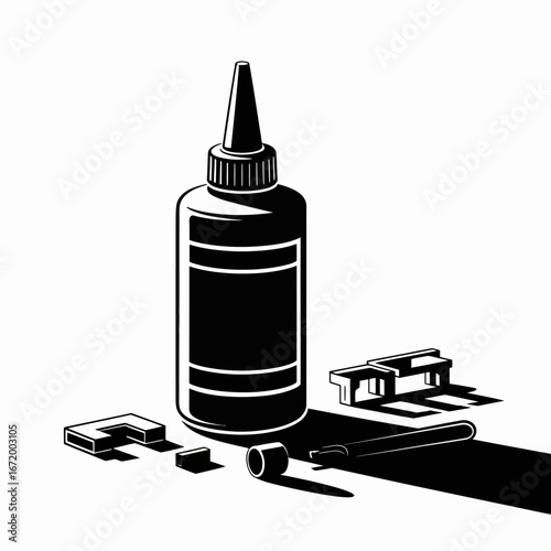Craft Supplies Glue Bottle and Tools Illustration