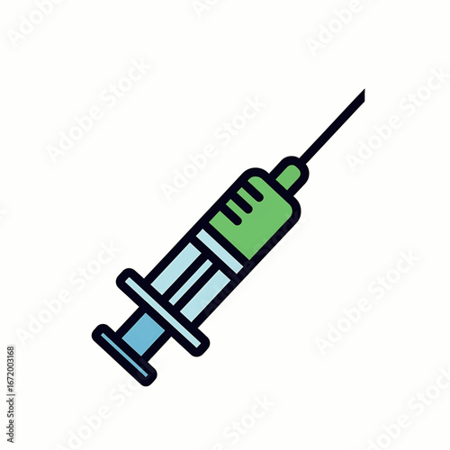 Illustration of a syringe filled with green liquid, used for medical injections.