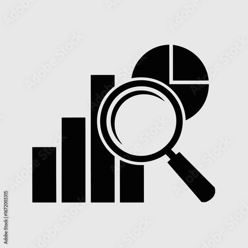 Data Analysis Icon with Magnifying Glass and Charts