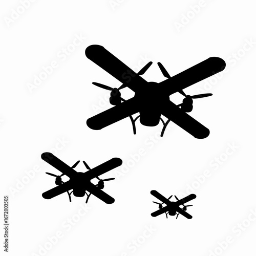 Drones Silhouette Collection on White Background