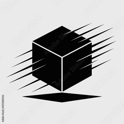Dynamic Black Cube with Motion Lines