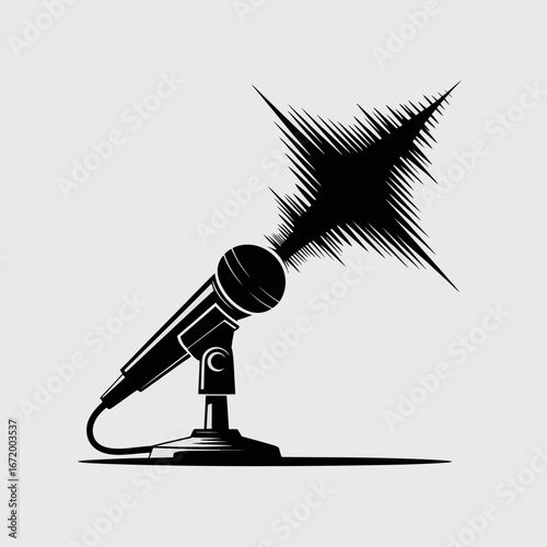 Dynamic Microphone with Sound Waves Illustration