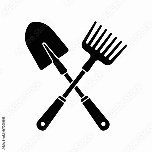 Gardening Tools Shovel and Rake Icon Design