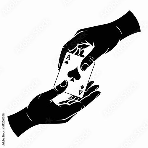 Hands exchanging an Ace of Spades card illustration