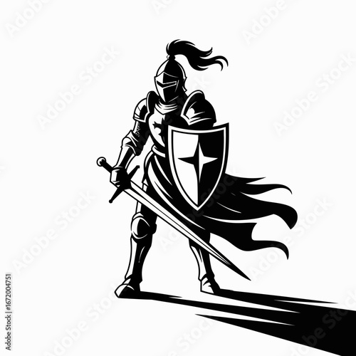 Knight in Armor with Sword and Shield Silhouette