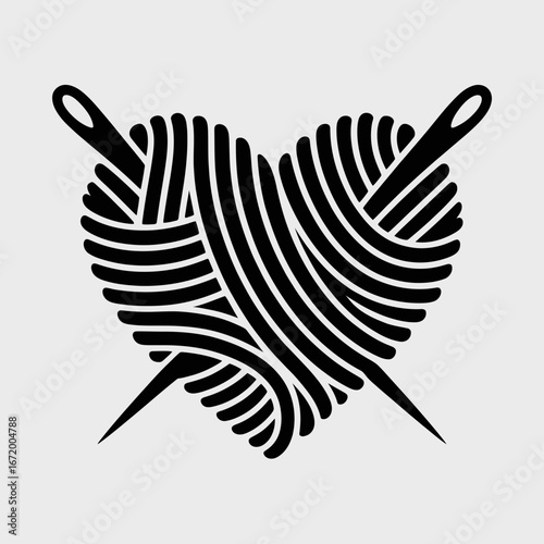 Knitted Heart Design with Yarn and Needles