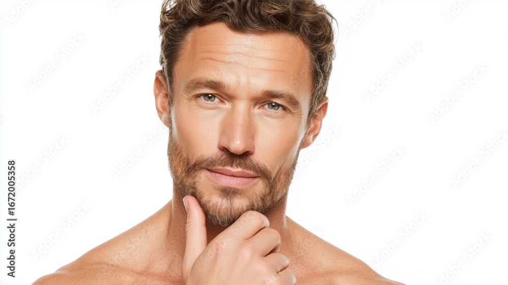 Fototapeta premium Male cosmetologist demonstrating grooming techniques with confidence in a modern space