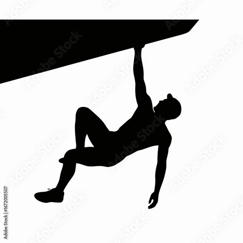 Silhouette of a Climber Hanging from a Roof