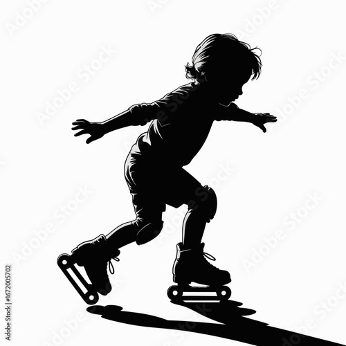 Silhouette of Child Roller Skating in Motion