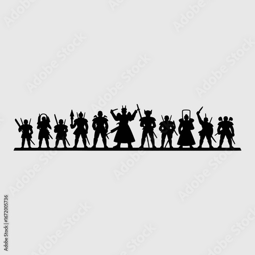 Silhouette of Fantasy Characters with Weapons