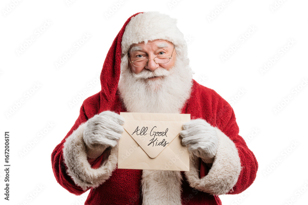 Naklejka premium Traditional Santa with Quill and Parchment Isolated on White Background