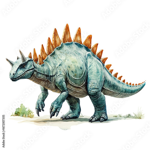 Stegosaurus, watercolor illustration vector, isolated on a white background.