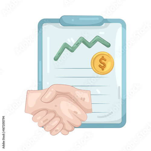 Illustration of business report document with handshake