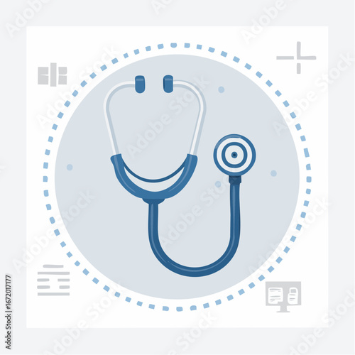 Medical Examination Tool Stethoscope in Flat Design with Soft Color Palette