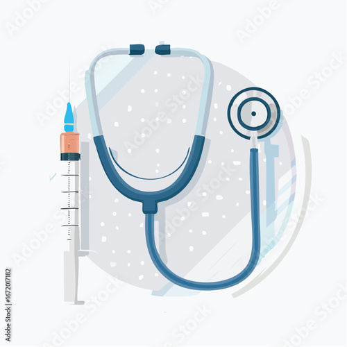 Medical healthcare stethoscope and syringe flat design vector illustration