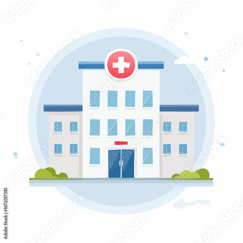 Pastel Hospital Building Vector Healthcare Clinic Illustration in Flat Style