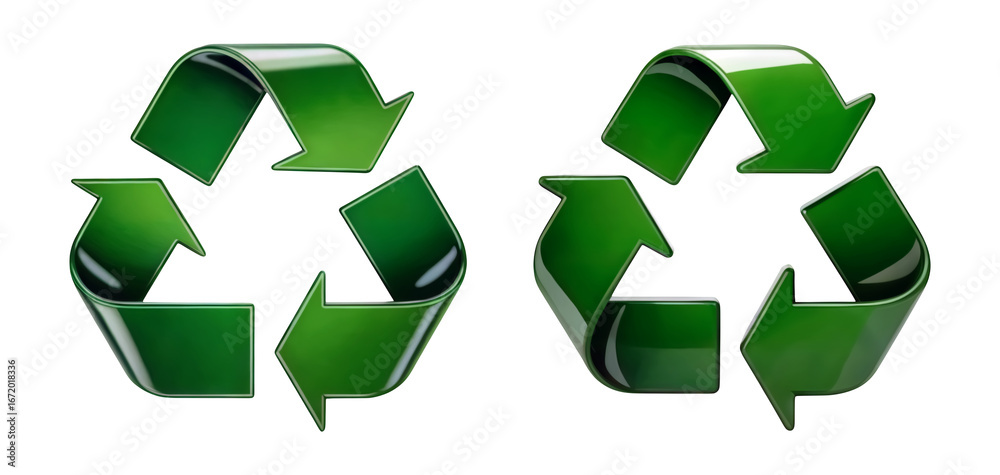 Obraz premium Shiny green recycling symbols convey sustainable choices and environmental responsibility for a greener future isolated on png transparent background