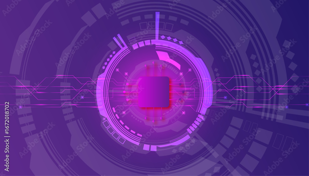 Obraz premium Abstract Microchip Processor on a Purple Background