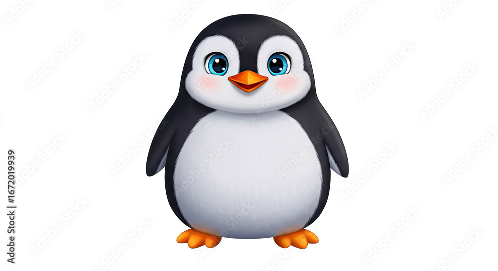Fototapeta premium Adorable 3d cartoon penguin character with big blue eyes
