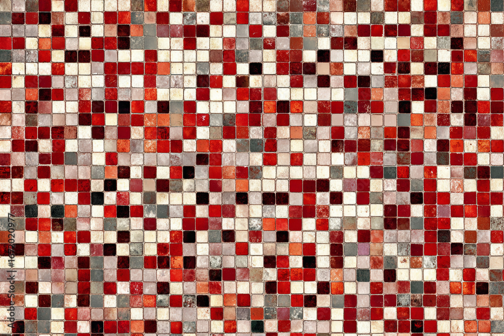 Fototapeta premium Red and gray mosaic tile pattern background texture design
