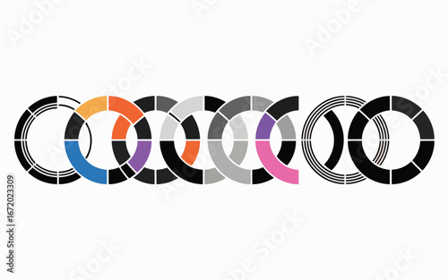 Connected circular segments with color accents circle