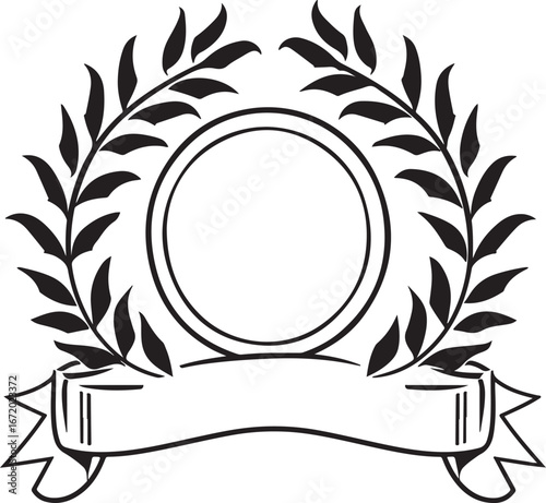 Elegant award emblem design with laurel wreath and banner