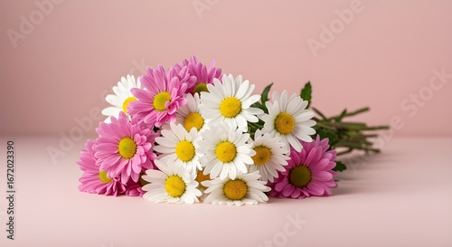 Papel tapiz elegante con flores blancas y rosas sobre fondo rosa suave, inspiración, soñador