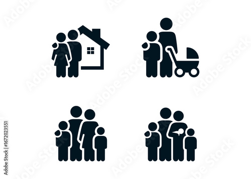 Family and Relationships Icons stock illustration
