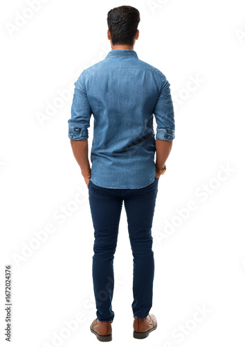 Uomo ripreso a figura intera da dietro su png