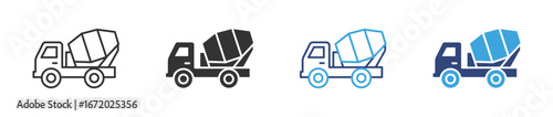 Concrete icon, Cement mixer icon set in outline and flat style , vector illustration.