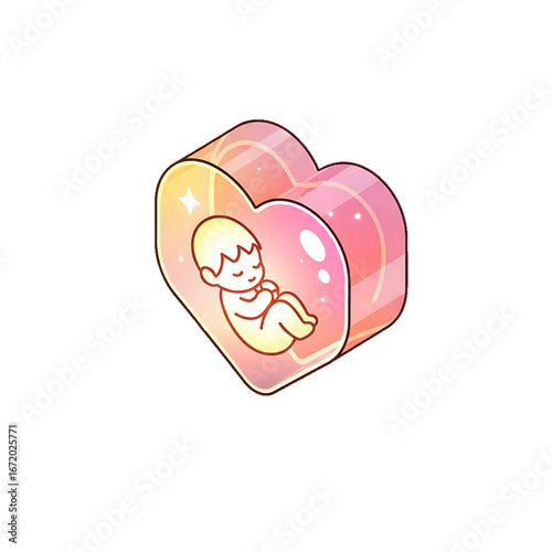 Heart with unborn child, symbol of motherhood and love.