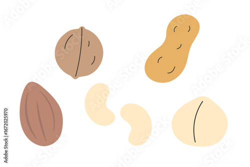 ナッツ類のシンプルでかわいいイラストセット