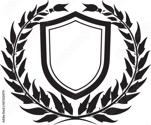 Elegant shield emblem with laurel wreath for award or crest
