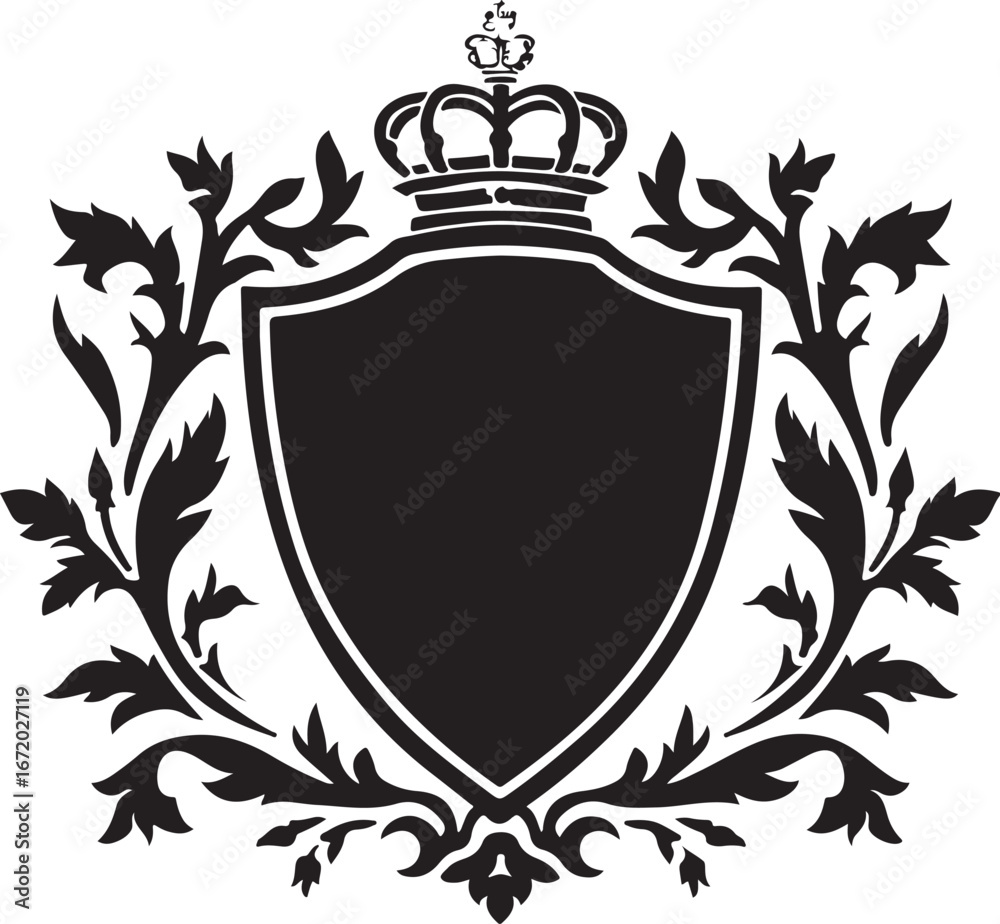 Obraz premium Elegant crest with crown and ornate foliage, royal emblem