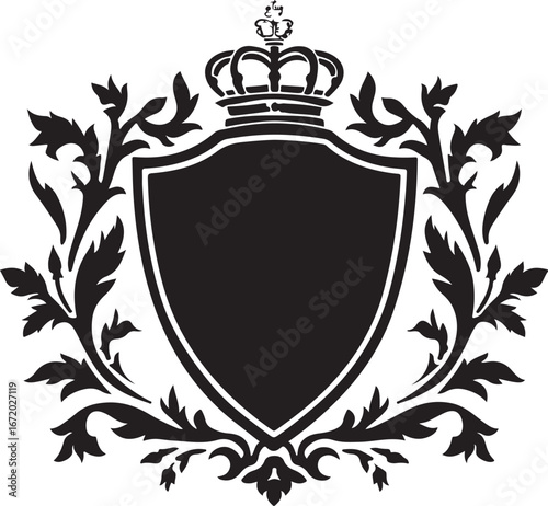 Elegant crest with crown and ornate foliage, royal emblem