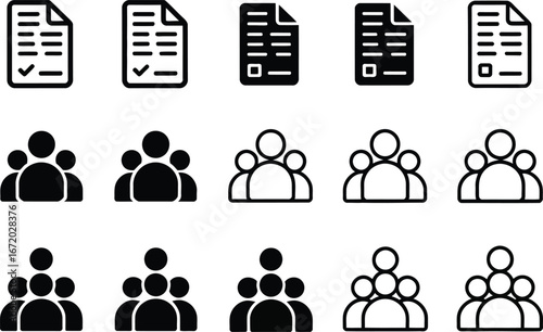 Icons representing documents and groups of people symbols