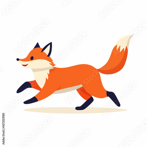 Cartoon fox in a playful running pose against a plain background.