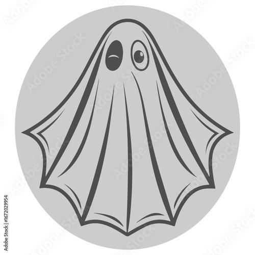 Cute Ghost Cartoon in a Gray Circle