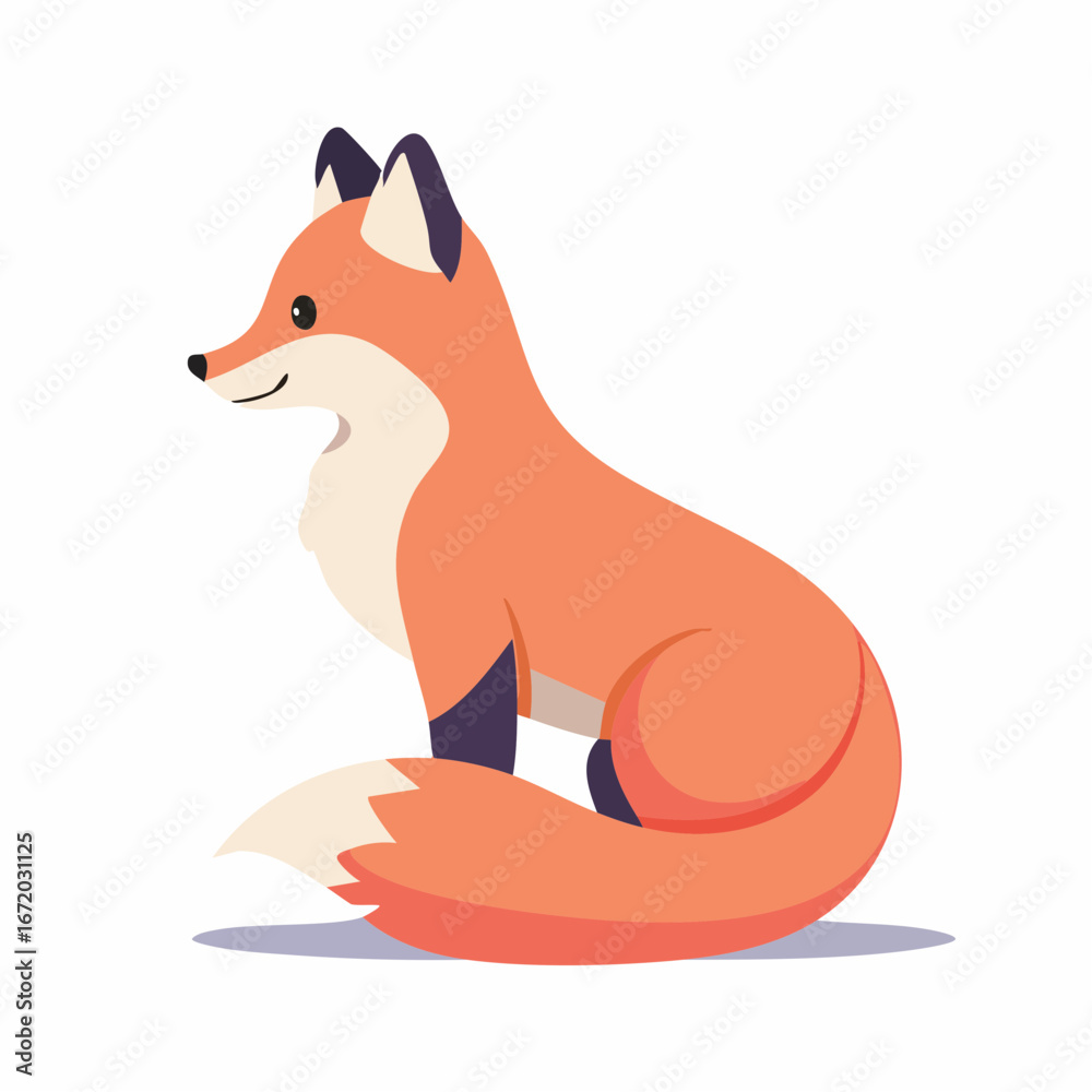 Fototapeta premium A friendly cartoon fox sits gracefully, displaying a vibrant orange coat and fluffy tail.
