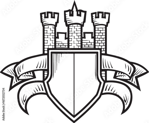 Elegant castle emblem with shield and banner for crest