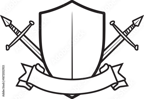 Shield with crossed swords and banner emblem