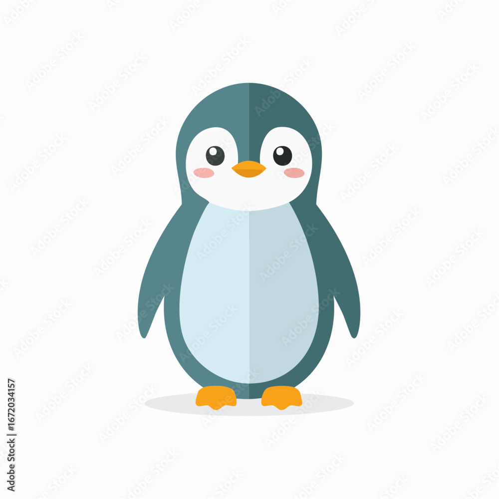 Fototapeta premium Cute cartoon penguin illustration, standing upright against a plain background.