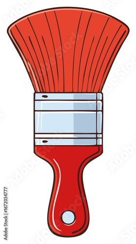 Vibrant Red Paintbrush with Metal Ferrule and Bristles Isolated on White