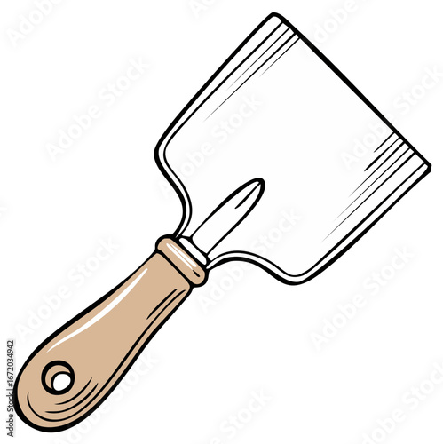Hand drawn cartoon illustration of a putty knife construction tool for repair