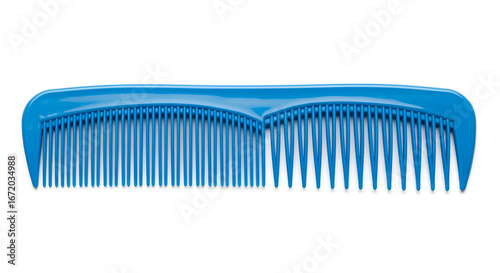 Isolated blue plastic hair comb for styling and detangling hair for personal grooming and hygiene use at isolated  white background