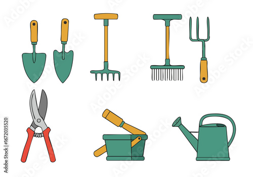 Essential Gardening Tools Collection: Flat Design Vector Illustration for Home and Garden Care