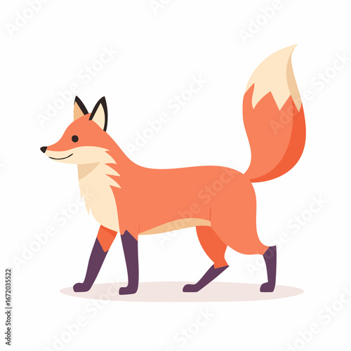 Cartoon illustration of a walking red fox against a plain background.