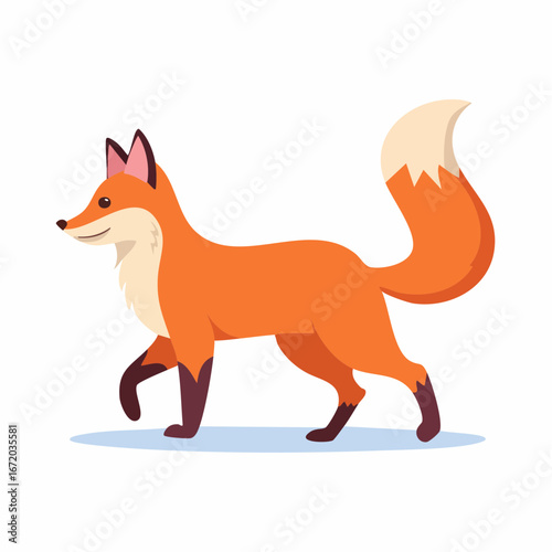 A cheerful red fox strolls, showcasing its bushy tail and alert expression.