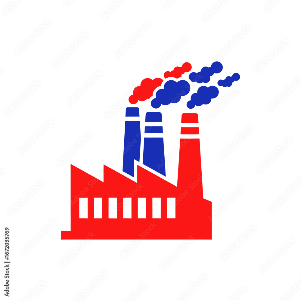 Obraz premium Black smoke billows from an industrial factory building, a vector illustration of a city skyline symbol