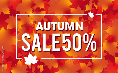 Sale banner with foliage for autumn promotions vector illustration. Profitable proposition save 10 percent this week only. Landing page with fall leaves and shop now button. Advertising concept